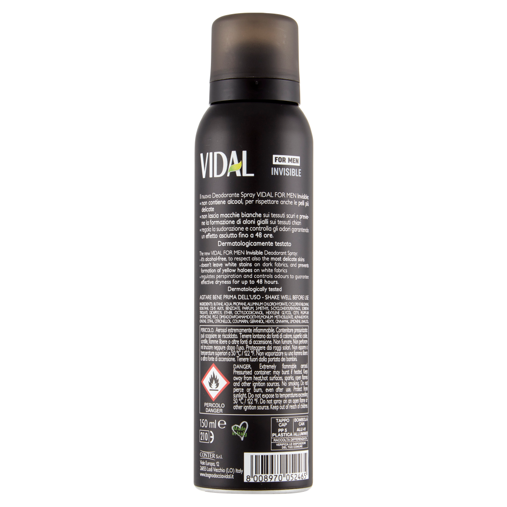Vidal For Men Invisible Deo Spray Dermotestato 150 ml