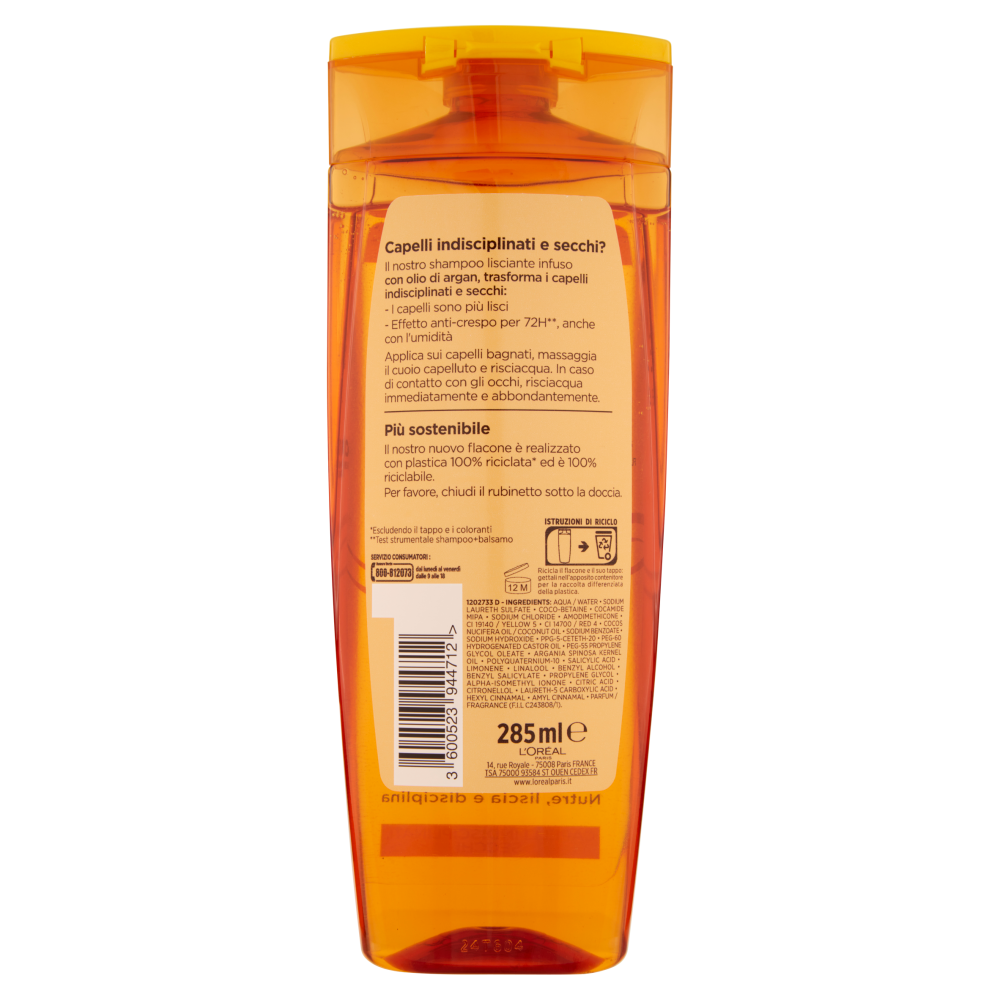 L'Or&eacute;al Paris Shampoo Elvive Liss Intense, Per Capelli Secchi, Difficili da Lisciare, 285 ml