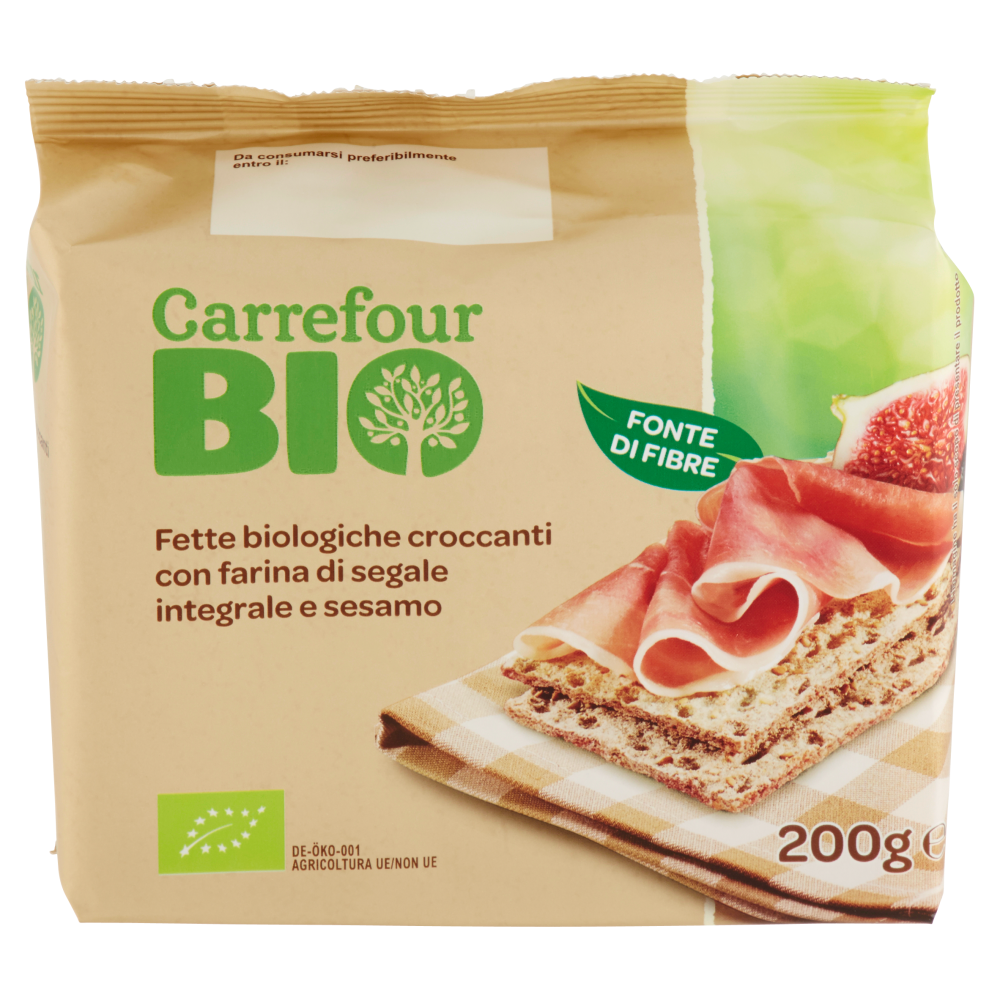 Carrefour Bio Fette biologiche croccanti con farina di segale integrale e sesamo 200 g