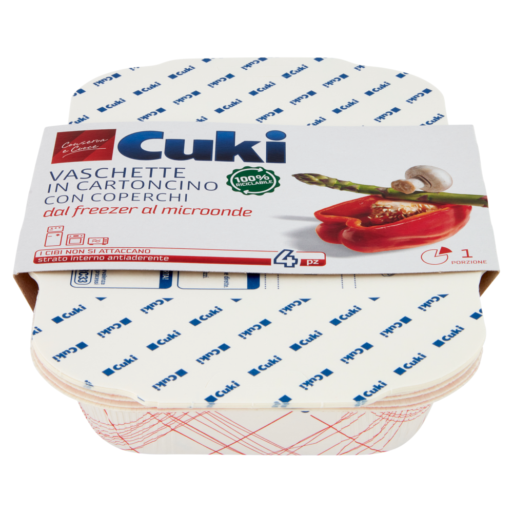 Cuki Conserva e Cuoce Vaschette in Cartoncino con Coperchi 1 Porzione 4 pz