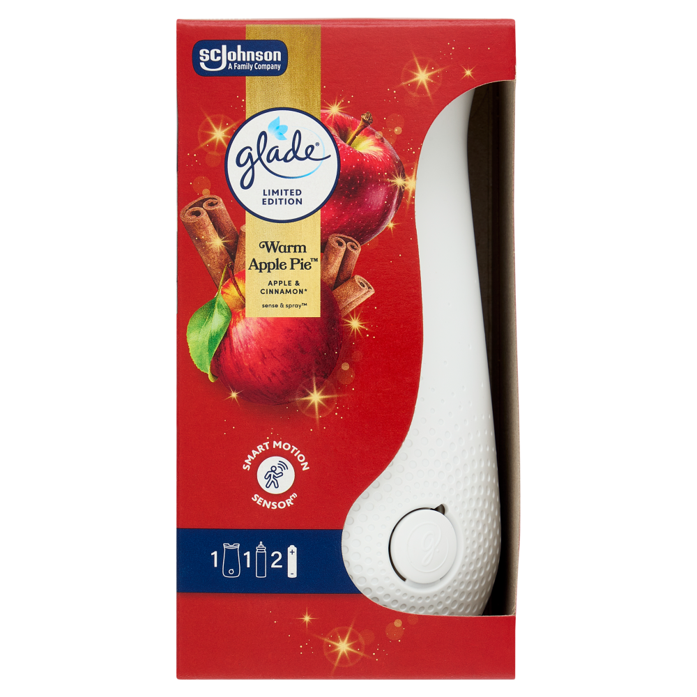 Glade Sense & Spray, Profumatore per ambienti con Sensore di Movimento Fragranza Warm Apple Pie 18ml