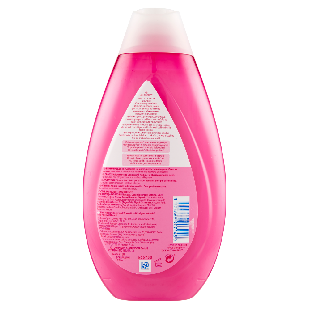 JOHNSON'S, Shampoo per Bambini, Gocce di Luce, Senza Coloranti Solfati Alcol e Sapone, 500ml