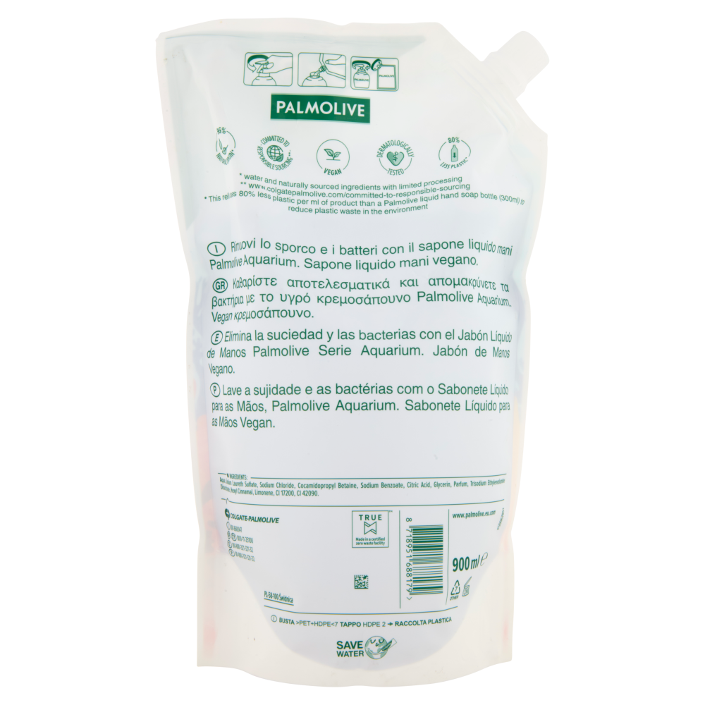 Palmolive Ricarica Sapone Liquido Mani Aquarium vegano 900 ml