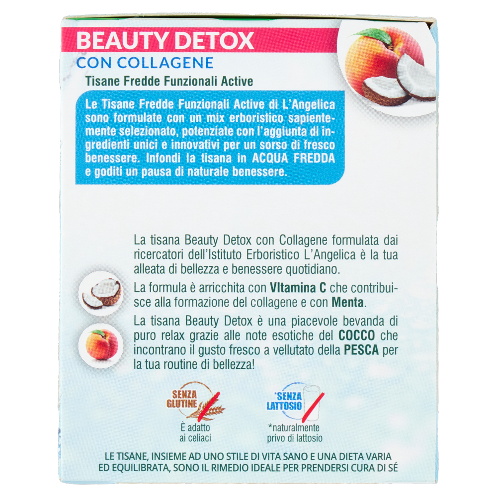 L'Angelica Tisana Fredda Beauty Detox con Collagene Pesca e Cocco 18 Filtri 32,4 g