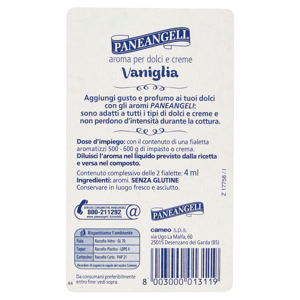 PANEANGELI aroma per dolci e creme Vaniglia 2 fialette 4 ml