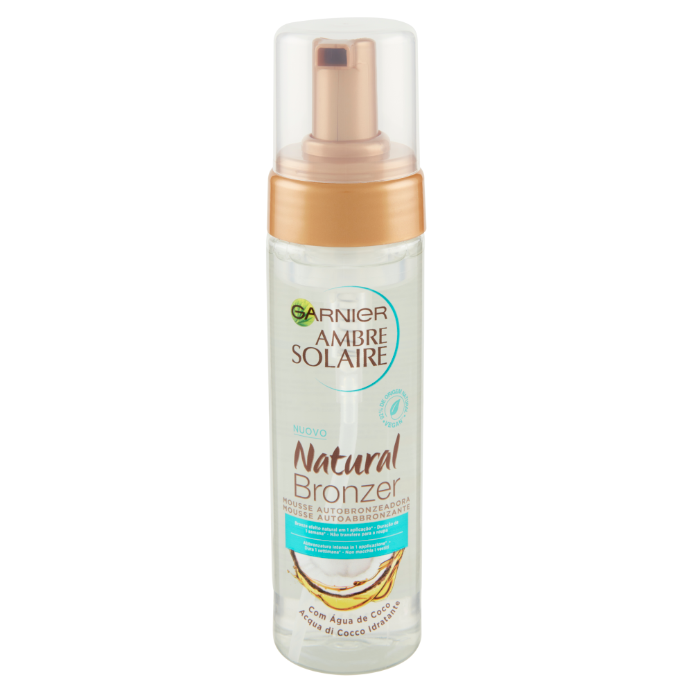 Garnier Ambre Solaire Mousse Autoabbronzante Natural Bronzer, con Acqua di Cocco Idratante