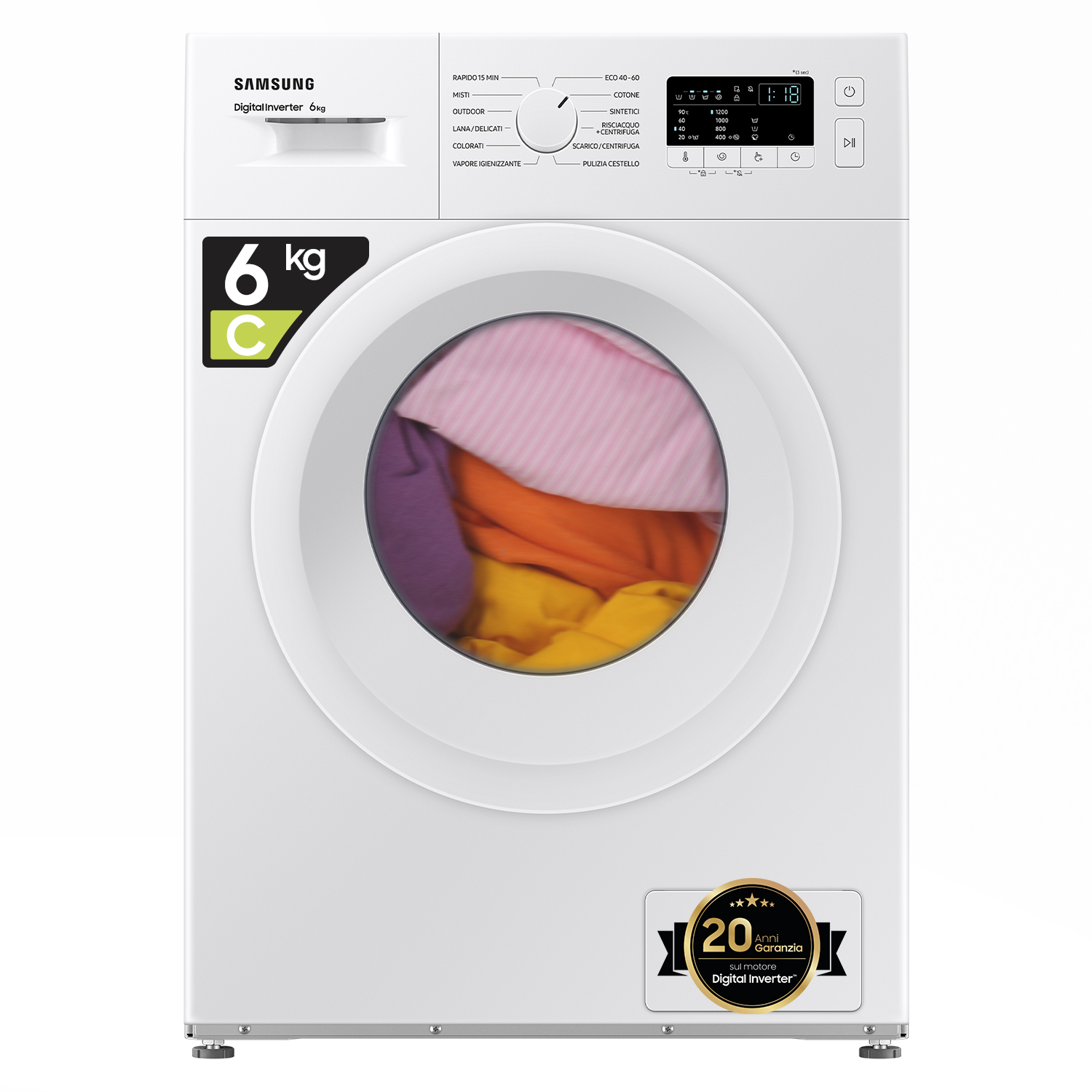 Samsung WW60A3120WE/ET lavatrice slim a caricamento frontale 6 kg Classe C  1200 giri/min, Porta bianca + Panel bianco: prezzi e offerte