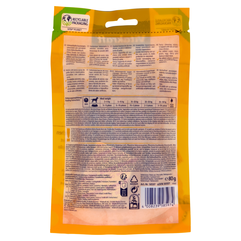 Vitakraft pure Chicken Bonas Bastoncini masticabili con pollo 80 g