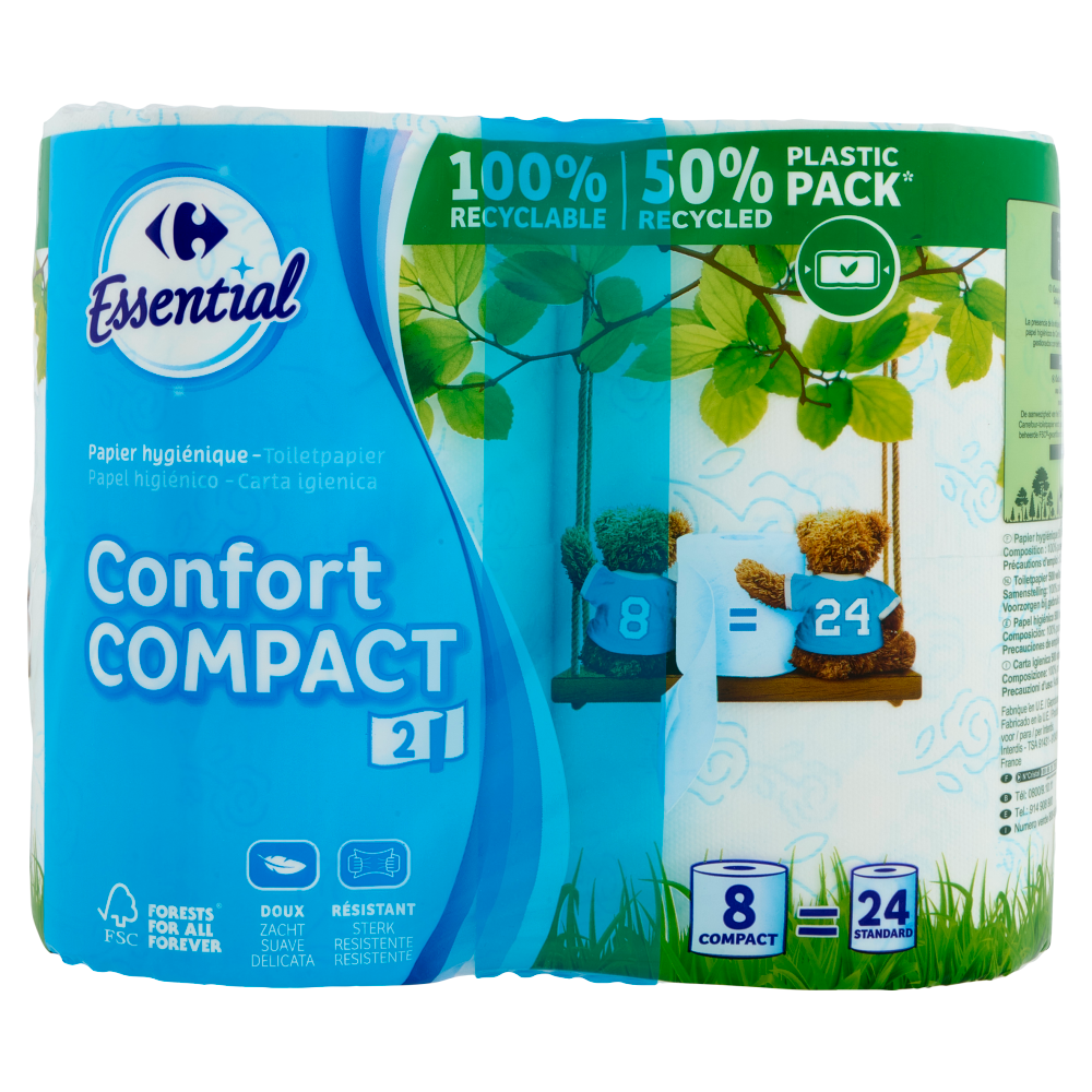 Carrefour Essential Carta igienica Confort Compact 2 Veli 8 pz