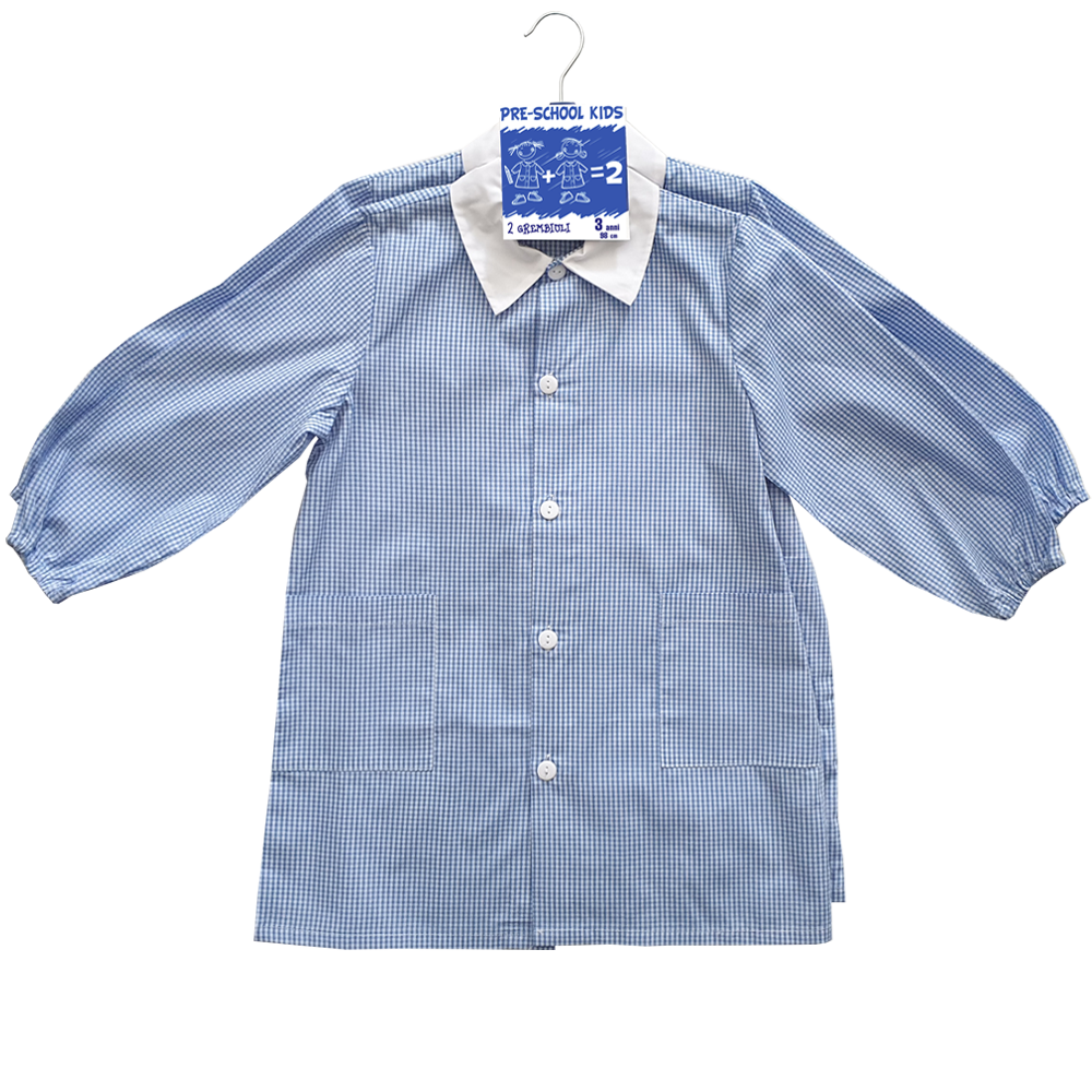 School Kids Confezione 2 Grembiuli Asilo Bambino Quadretto Azzurro Mis.3 Anni