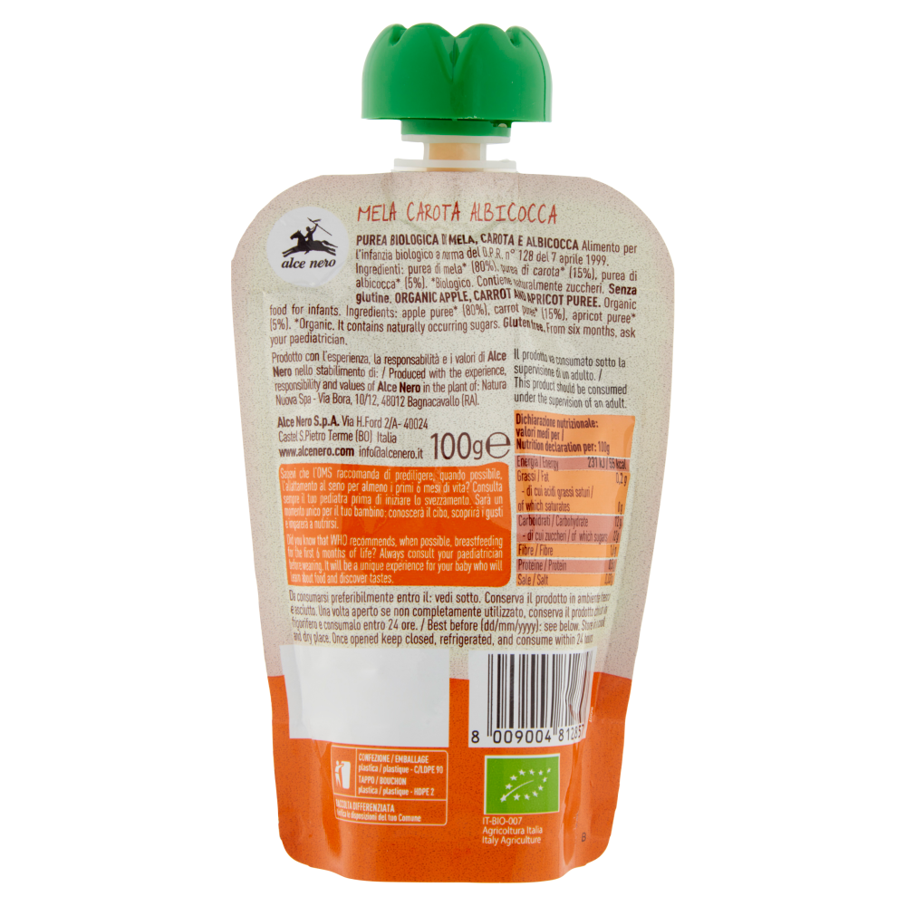 alce nero Mela Carota Albicocca 100 g