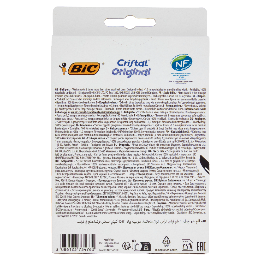 Bic Cristal Original 1.0 mm 4 blu 2 nere 2 rosse 2 verdi