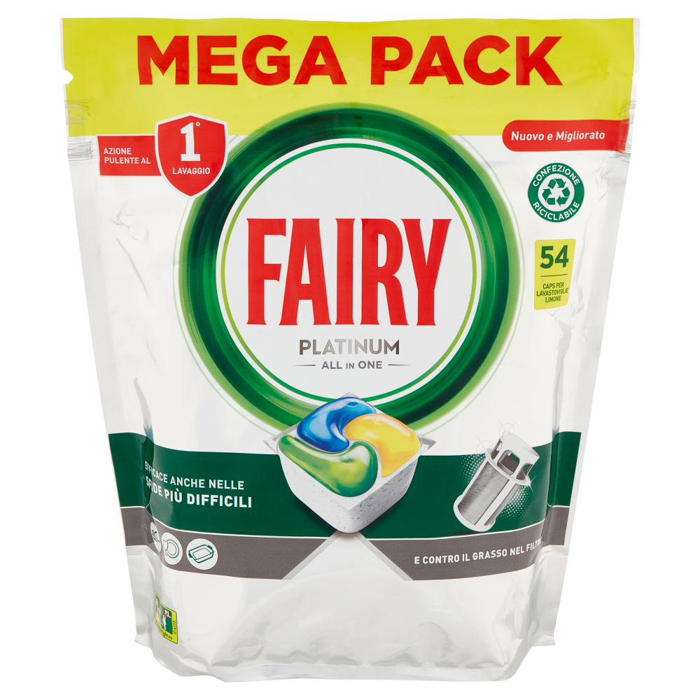 Fairy Pastiglie Lavastoviglie Platinum, Detersivo Piatti Limone, 54 Capsule  805 g | Carrefour Fairy Pastiglie Lavastoviglie Platinum, Detersivo Piatti Limone, 54 Capsule  805 g | Carrefour