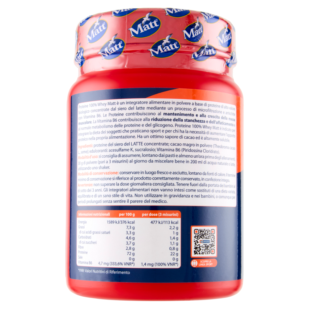 Matt Sport Proteine 100% Whey Gusto Cacao 450 g