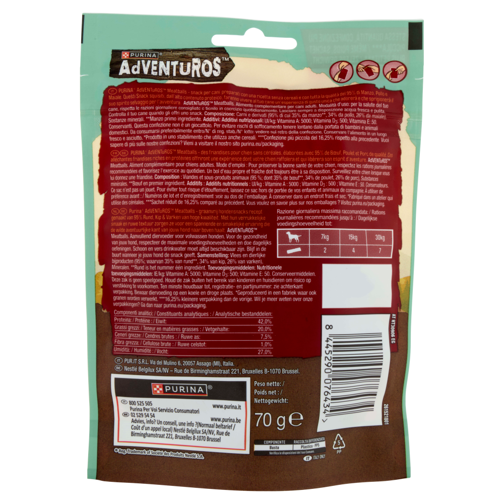 PURINA ADVENTUROS Meatballs Manzo, Pollo e Maiale 70 g