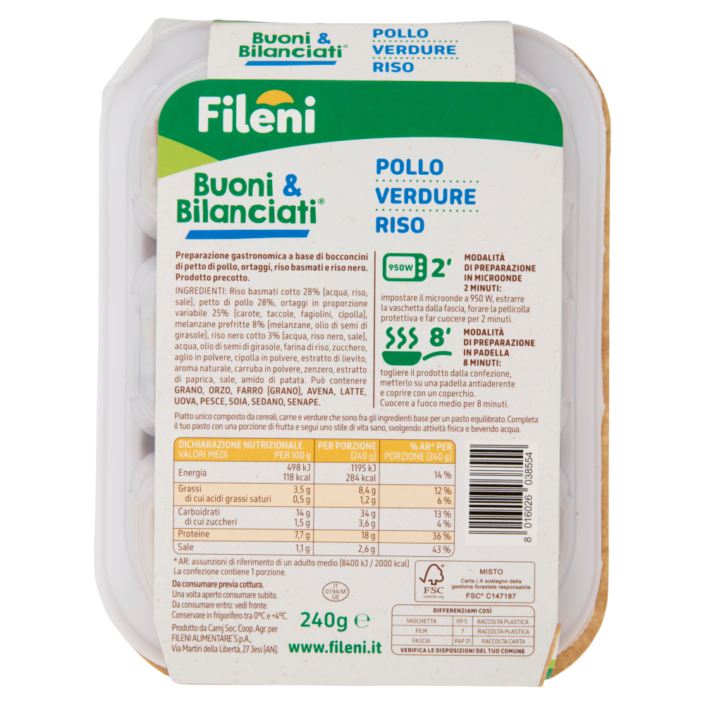 Fileni Buoni & Bilanciati Pollo alla Orientale, Fantasia di Verdure, Riso Basmati e Nero 240 g