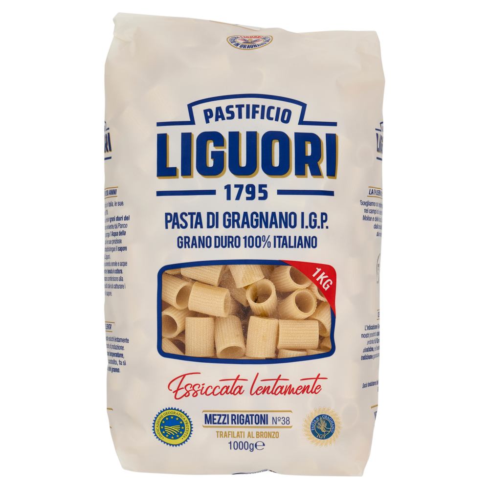 Pastificio Liguori Pasta di Gragnano I.G.P. Mezzi Rigatoni N°38 1000 g