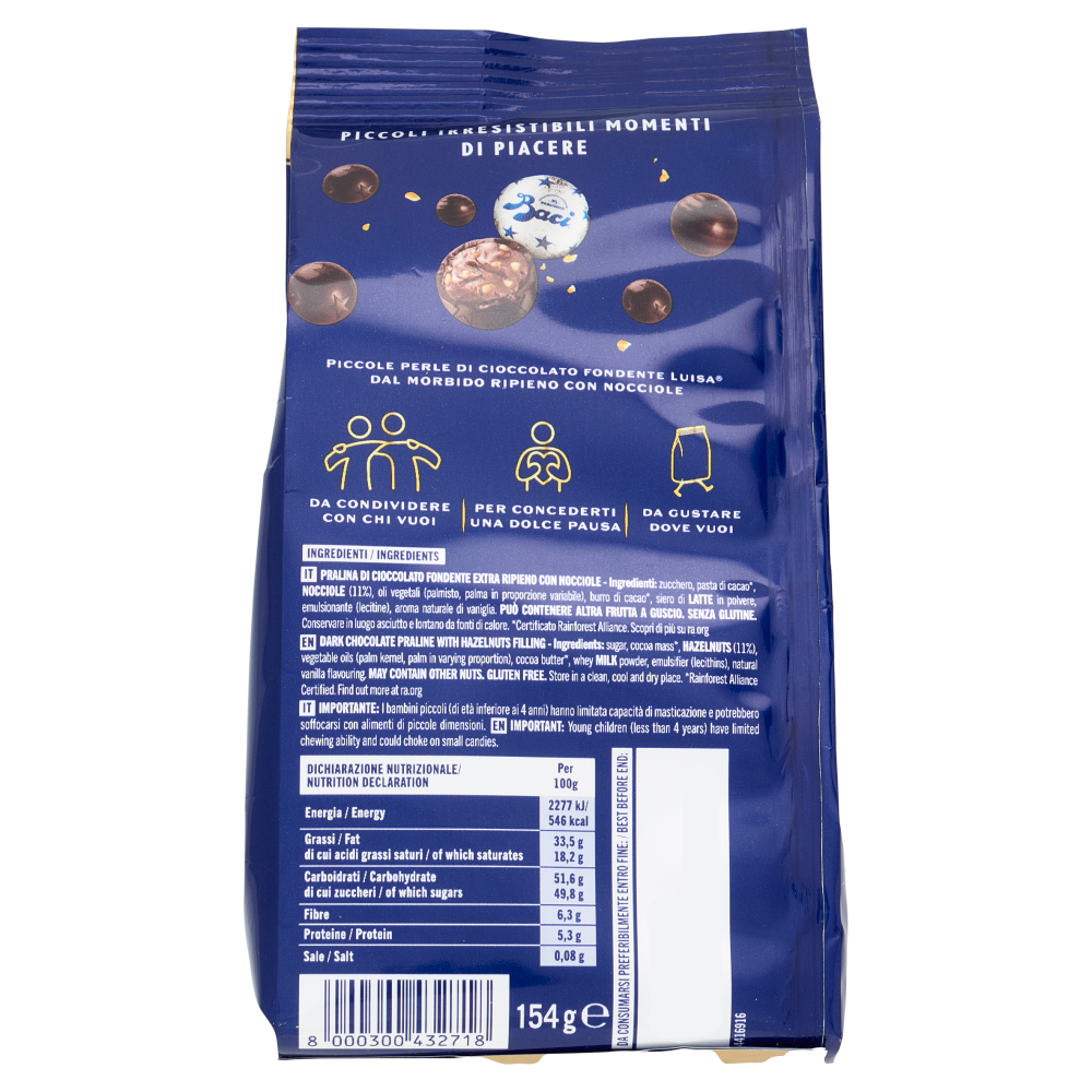 BACI PERUGINA Perle Cioccolatini Fondenti ripieni alle Nocciole Sacchetto 154g