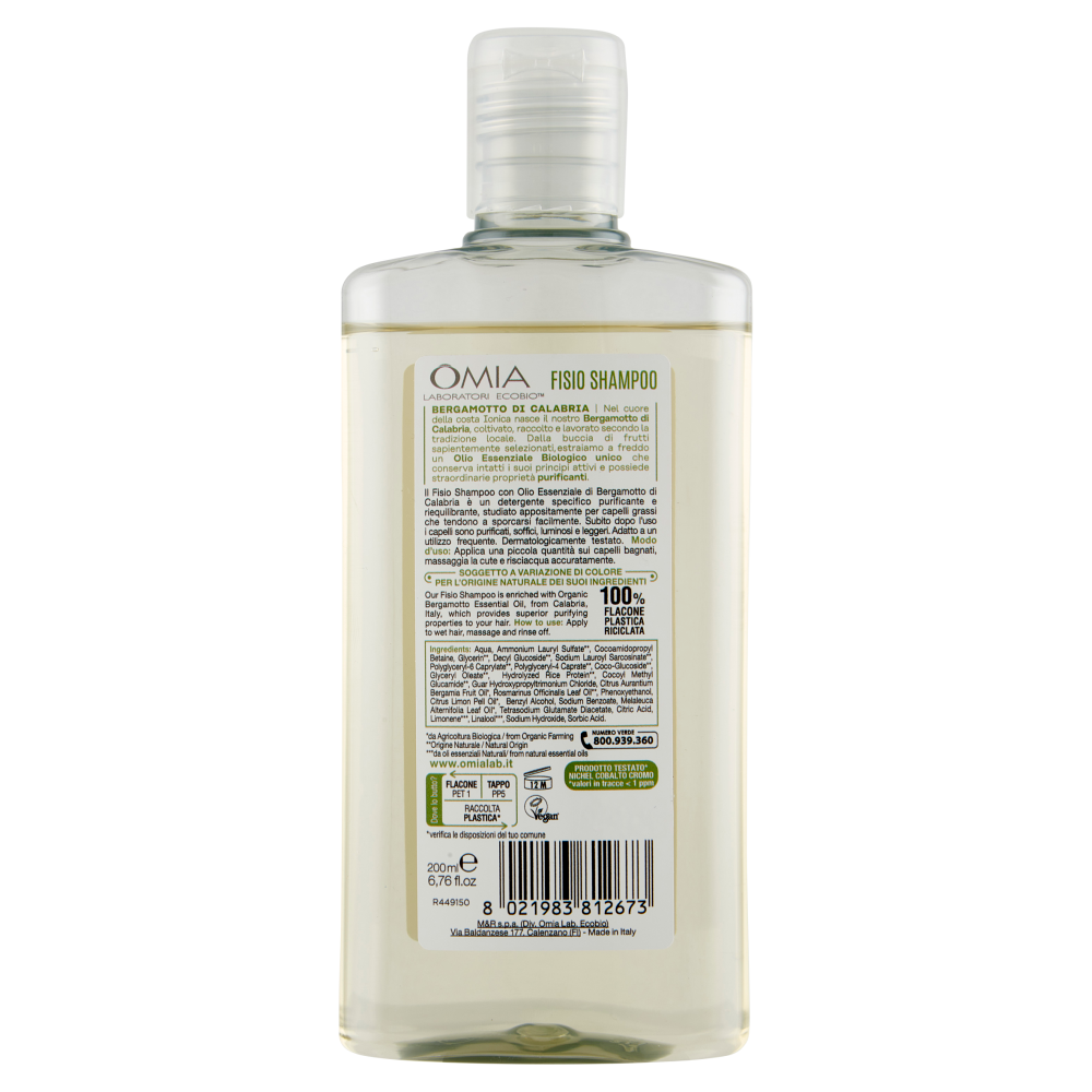 Omia Laboratori Ecobio Fisio Shampoo ecobiologico bergamotto di Calabria Purificante 200 ml