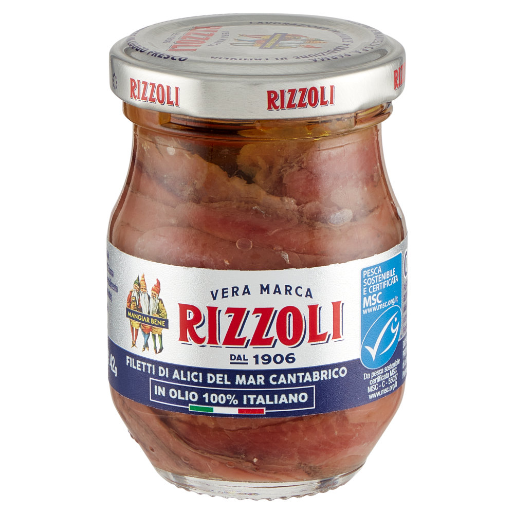 Rizzoli Filetti di Alici del Mar Cantabrico in Olio 100% Italiano 80 g