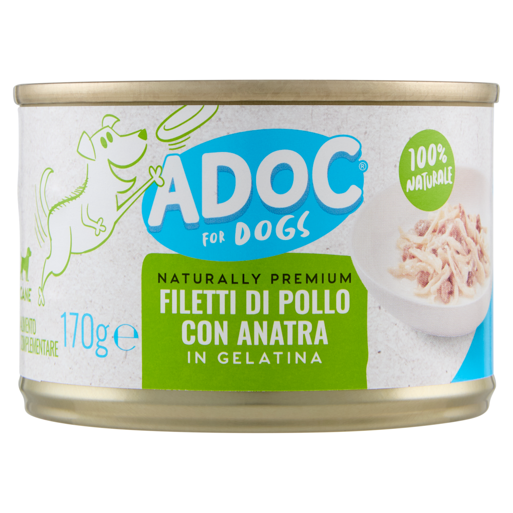 ADoC For Dogs Naturally Premium Filetti di Pollo con Anatra in Gelatina 170 g