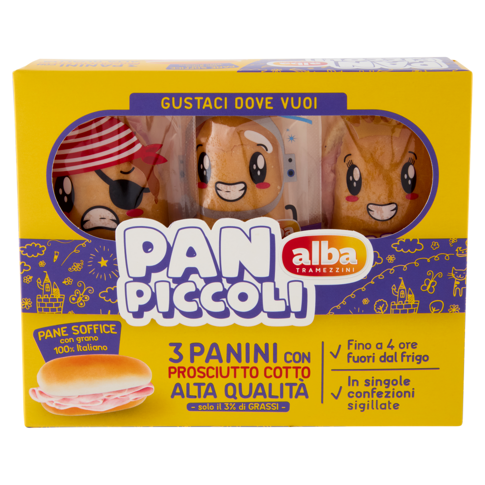 alba Tramezzini Pan Piccoli Panini con Prosciutto Cotto Alta Qualità 3 x 60 g