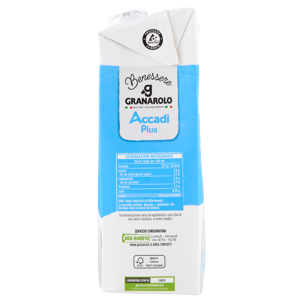 Granarolo Benessere Accadì Plus -30% di Zuccheri Senza Lattosio da Latte Parzialmente Scremato 1 L