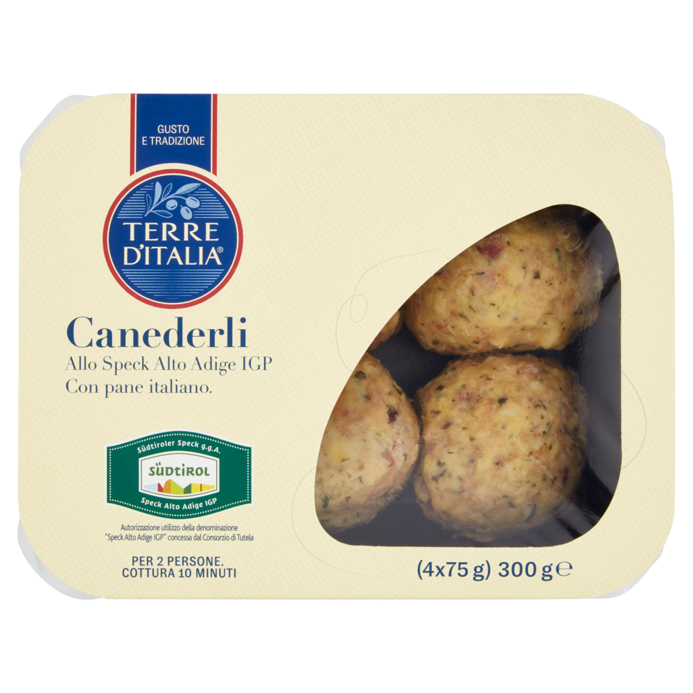 Terre d'Italia Canederli allo Speck Alto Adige IGP con pane italiano 4 x 75 g