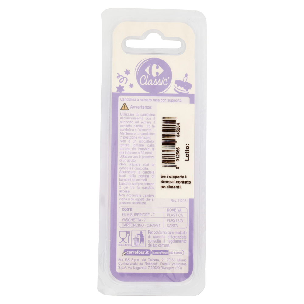 Carrefour Classic Candelina Numero 2 Rosa con supporto
