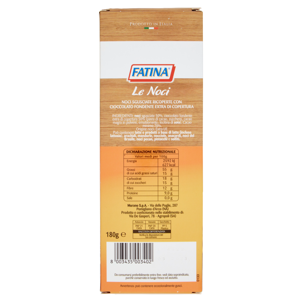 Fatina le Noci Ricoperte con Cioccolato Extra-Fondente 70% Cacao 180 g