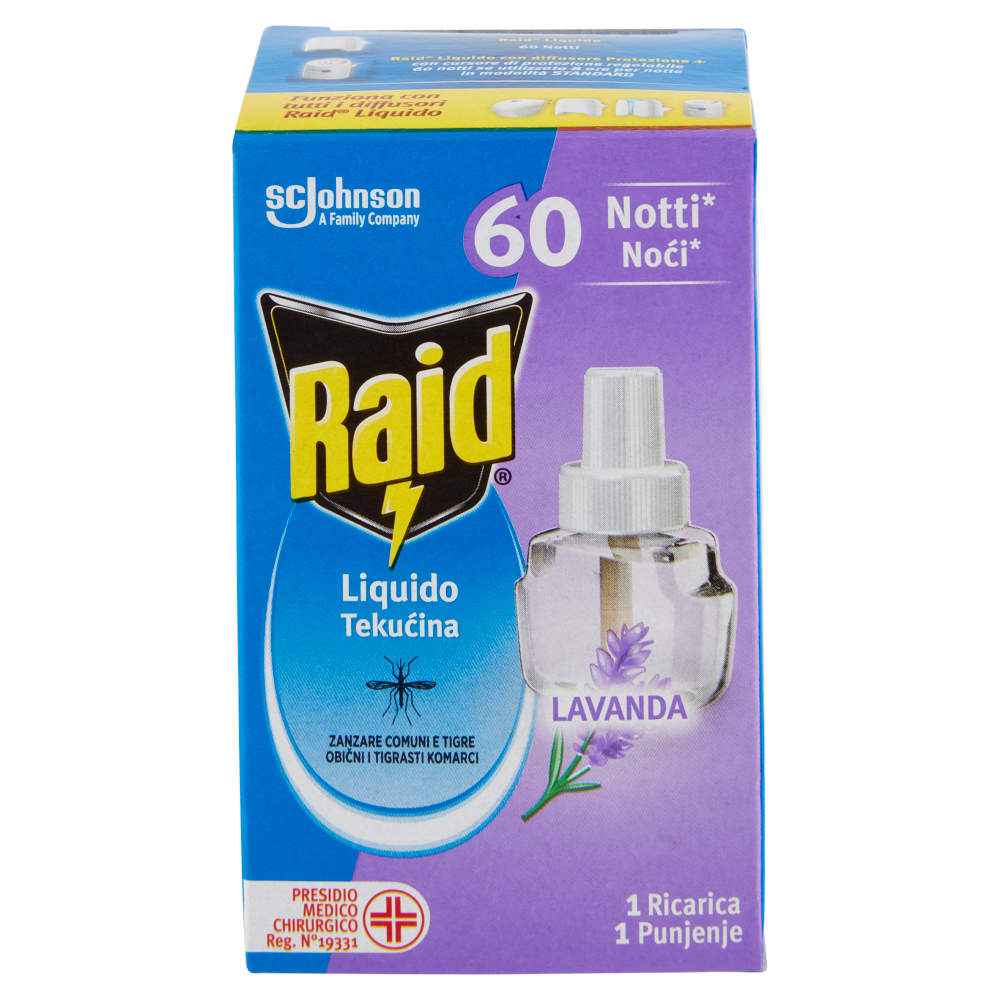Raid Liquido Elettrico Ricarica,  60 Notti, Lavanda, 36ml