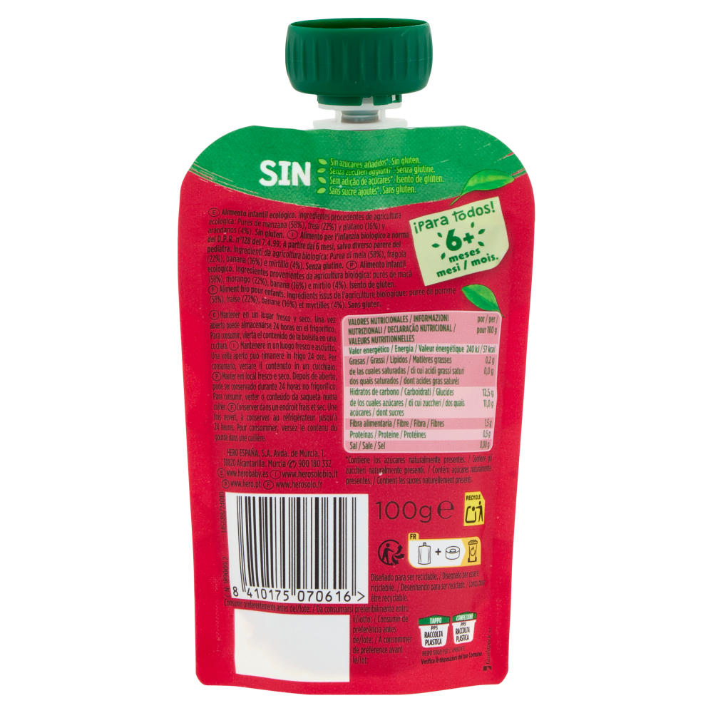 Hero Solo Bio Mela, Fragola, Banana e Mirtillo 100 g