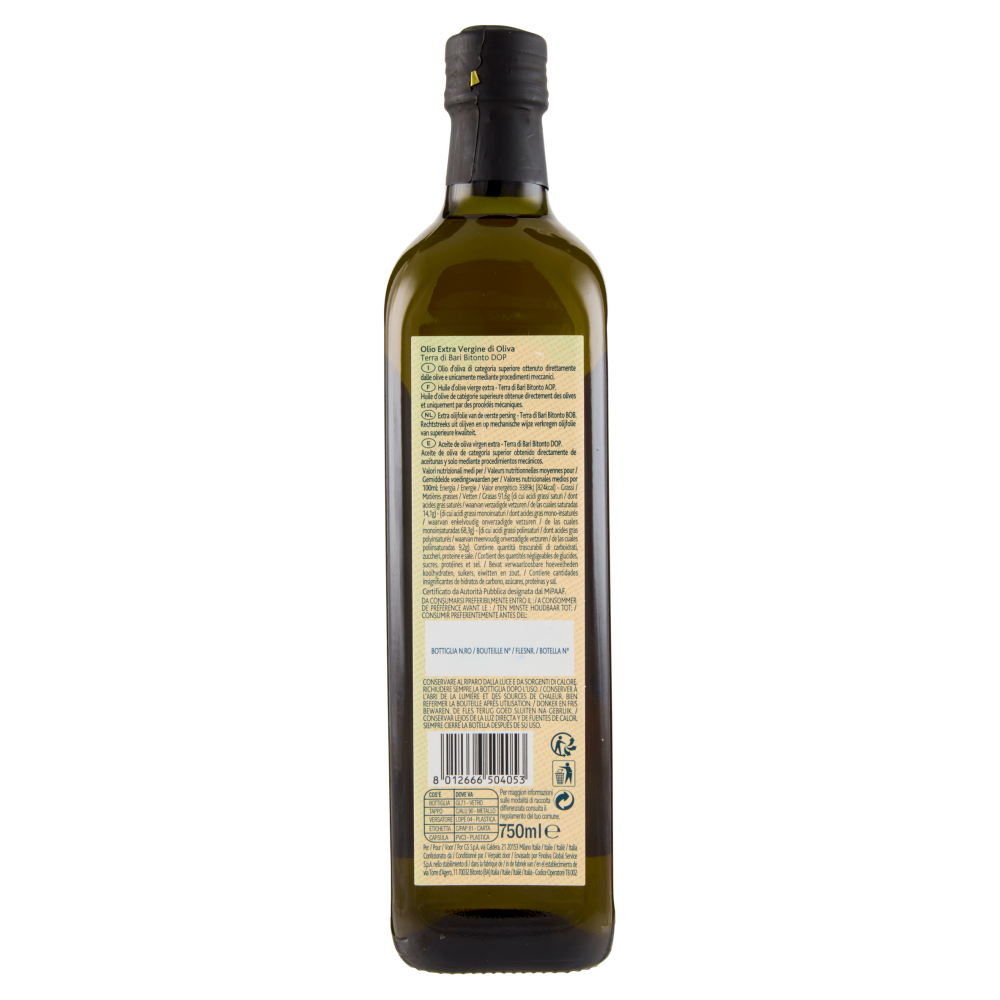 Terre d'Italia Olio Extra Vergine di Oliva Terra di Bari Bitonto DOP 750 ml