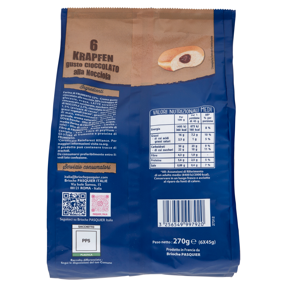 Brioche Pasquier Krapfen gusto Cioccolato alla Nocciola 6 x 45 g