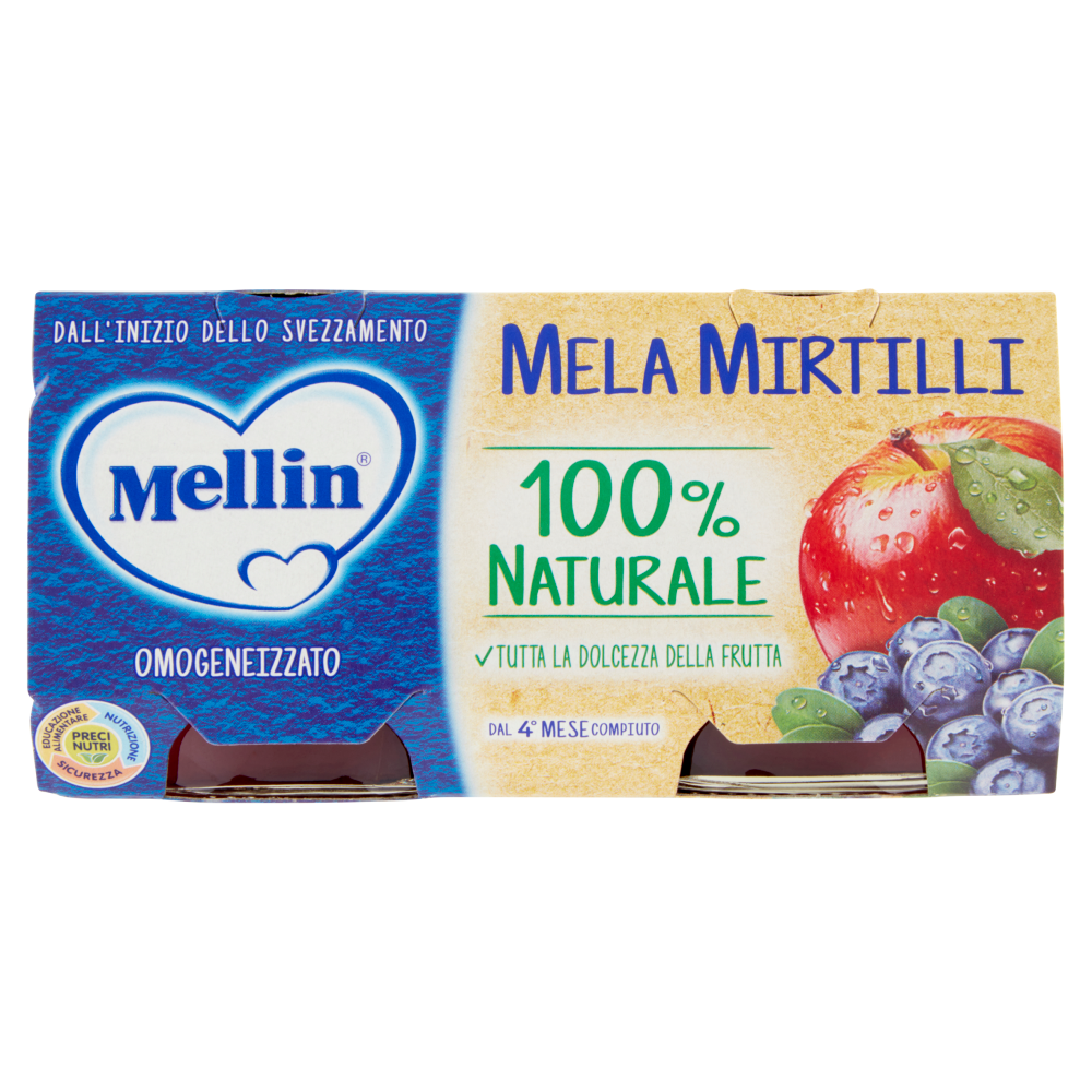 Mellin Mela Mirtilli 100% Naturale Omogeneizzato 2 x 100 g
