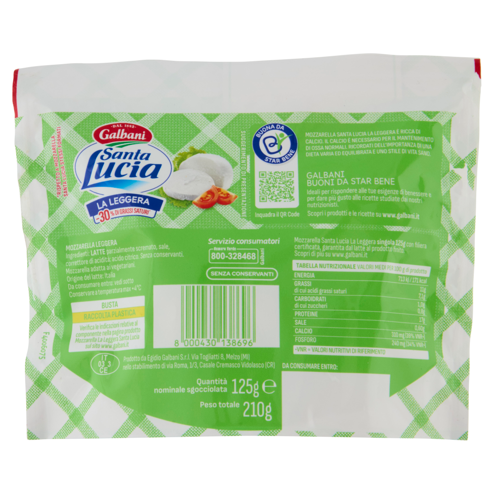 Galbani Santa Lucia la Leggera Mozzarella 125 g