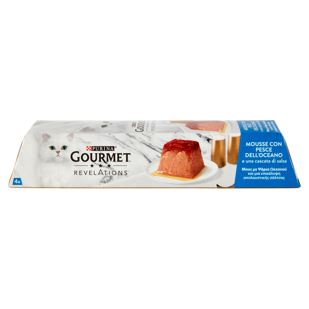 PURINA GOURMET Revelations Mousse con Pesce dell'Oceano e una cascata di salsa 4 x 57 g