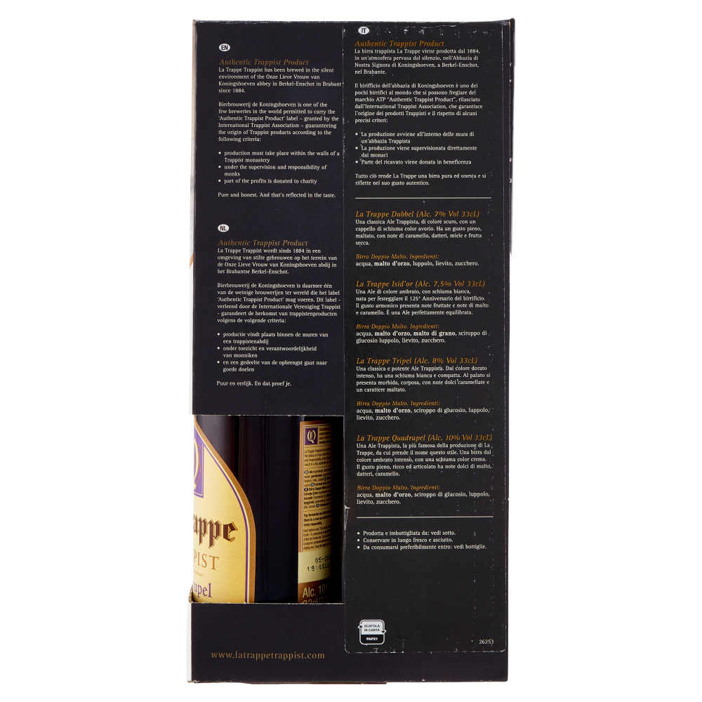 La Trappe Trappist Quadrupel 33 cL + Tripel 33 cL + Blond 33 cL + Isid'or 33 cL + 1 Bicchiere