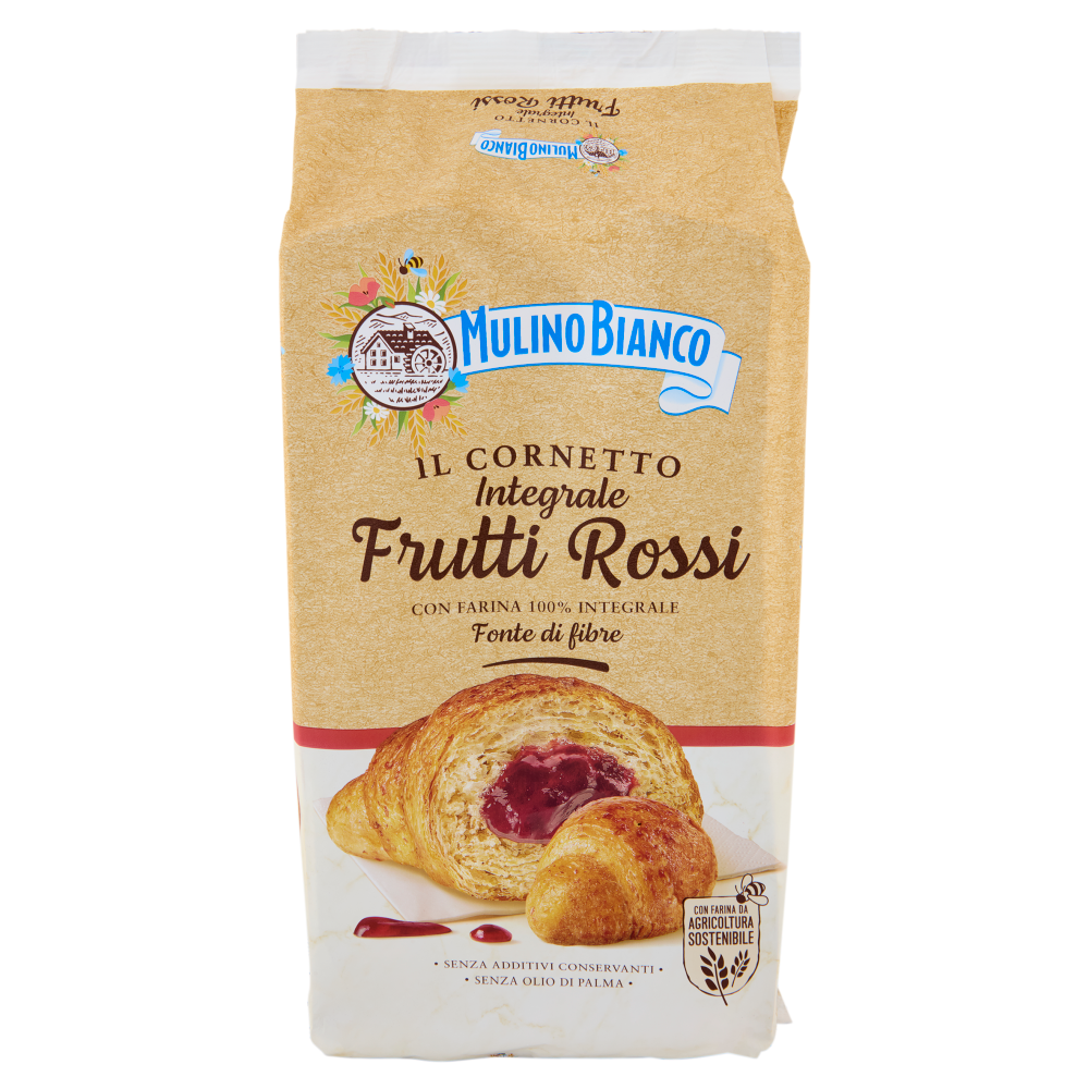 Mulino Bianco Cornetti Integrali Frutti Rossi Merenda con 100% Farina Integrale 6 pezzi 300g