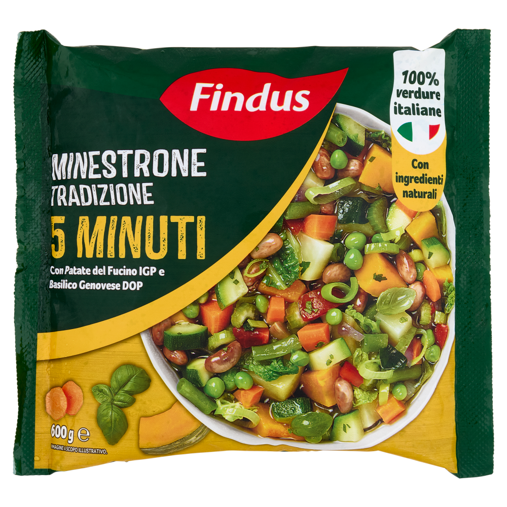 Findus Minestrone Tradizione 5 Minuti - con Patate del Fucino IGP e Basilico Genovese DOP 600 g