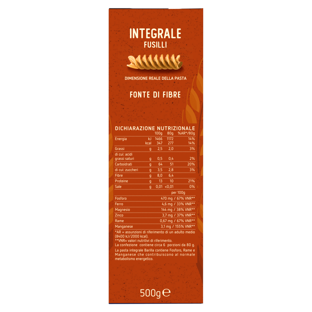 Barilla Pasta Integrale Fusilli 500g