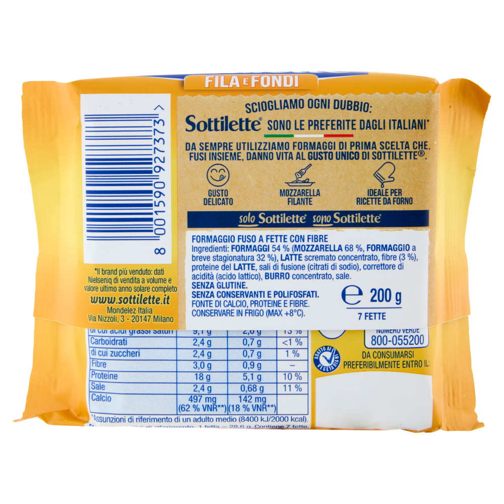 Sottilette Fila e Fondi con mozzarella - formaggio fuso a fette - 200 g