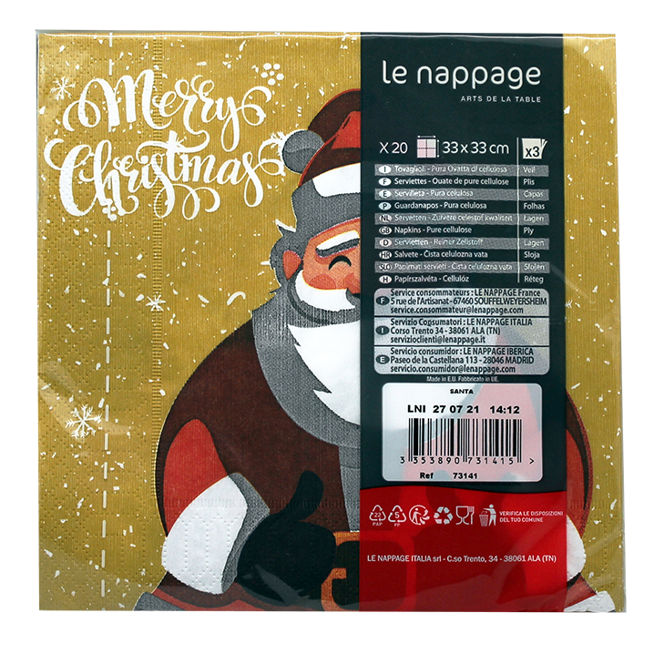 Le Nappage 20 tovaglioli in ovatta 33x33 cm 3 veli Santa Oro