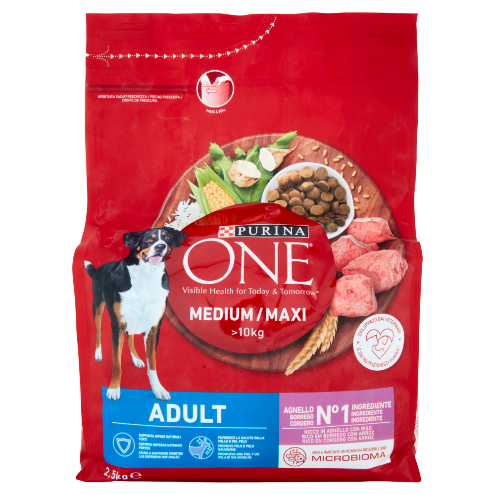 PURINA ONE Medium/Maxi Adult Ricco in Agnello con Riso 2,5 kg