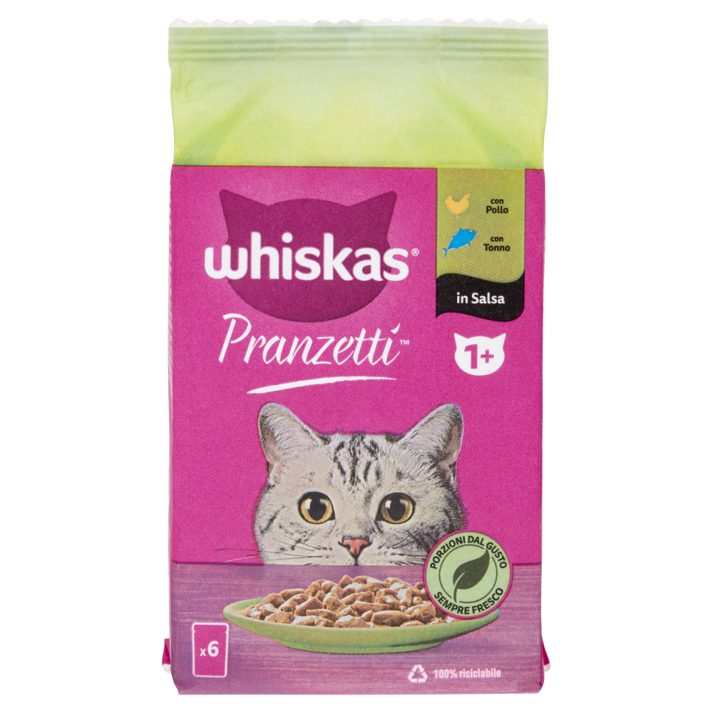 Whiskas Pranzetti Cibo Umido Gatto con Pollo e Tonno in Salsa 6 x 50 g