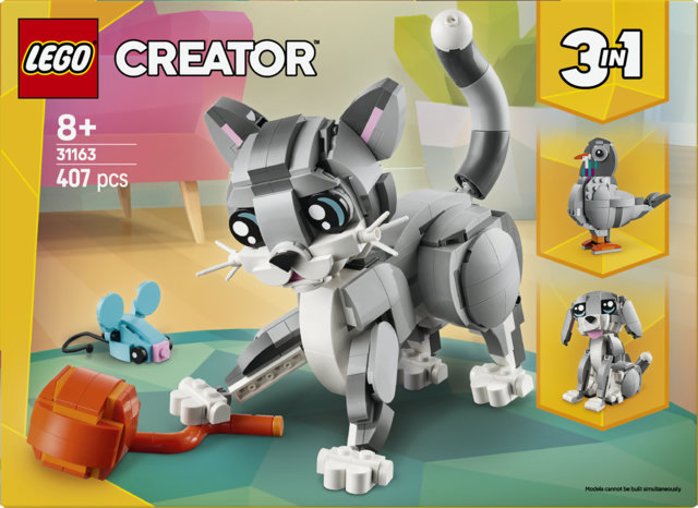 LEGO Creator 3 in 1 31163 Gatto Giocoso Giocattolo, Si Trasforma in Piccione o in Cane, Regalo per Bambini e Bambine 8+ Anni