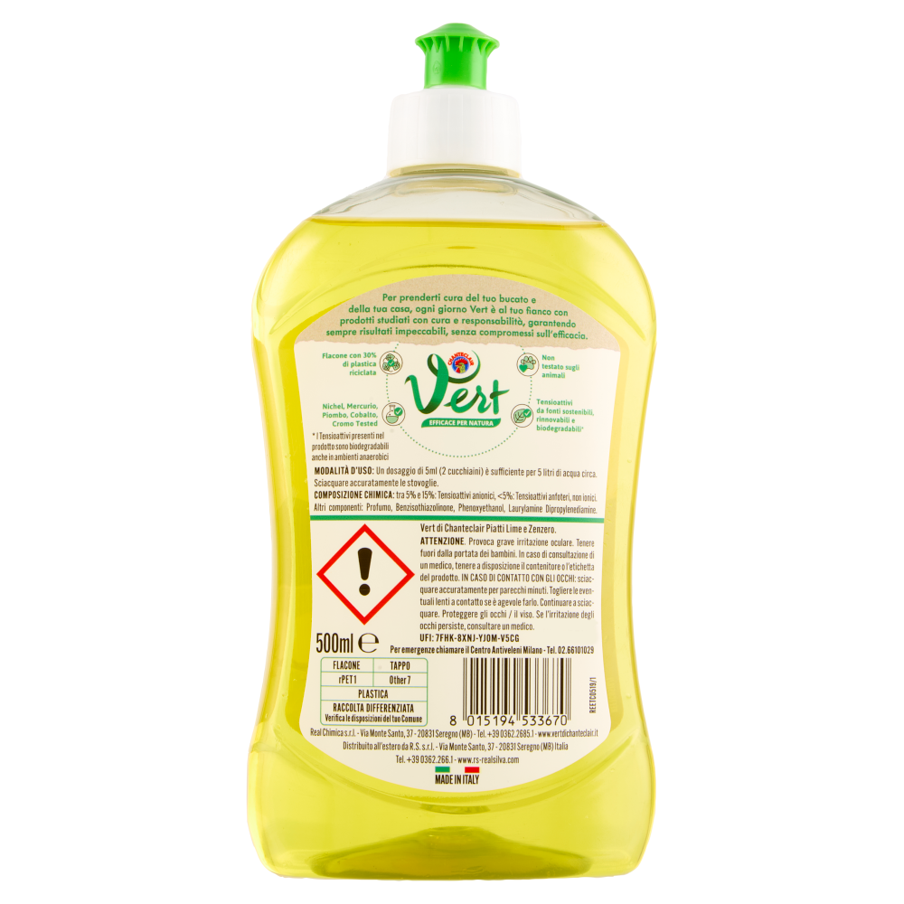 Vert di Chanteclair Ecodetergente Piatti Limone e Zenzero 500 ml