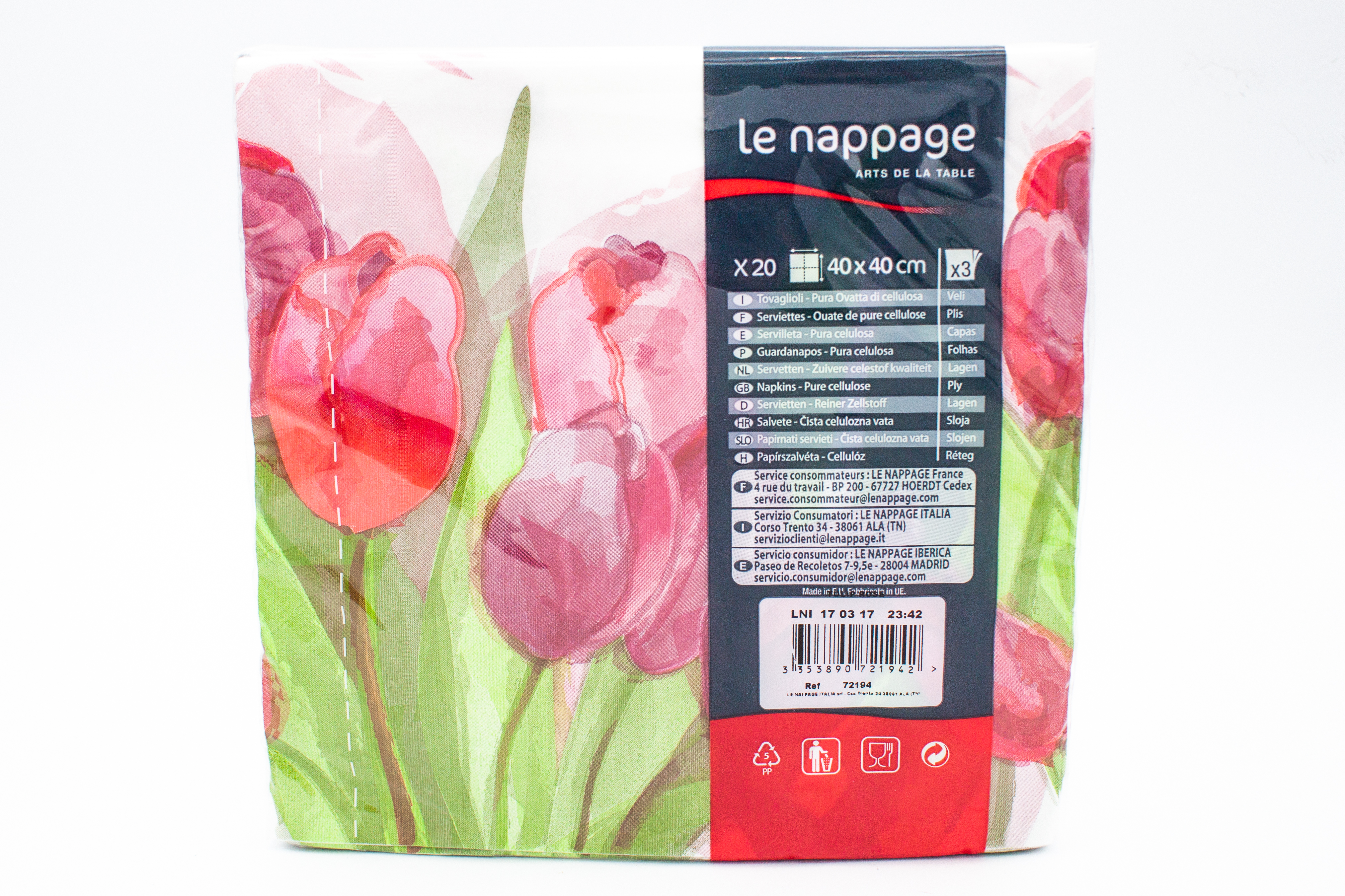 20 tovaglioli 40x40cm 3 veli Tulipano Rosa   