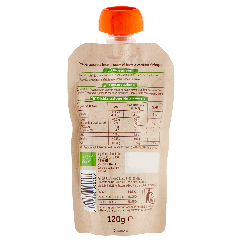 Carrefour Bio Frullato alla Mela Carota Albicocca 120 g