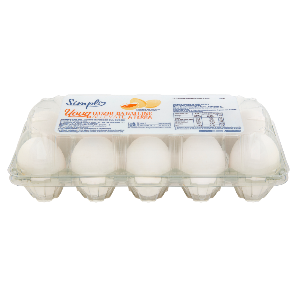 Simpl Uova Fresche da Galline Allevate a Terra 10 uova fresche di vario calibro 500 g